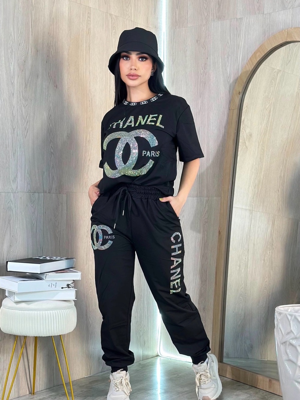 Black Logo Track Joggers and oversized tshirt size pantsuit tracksuit size M